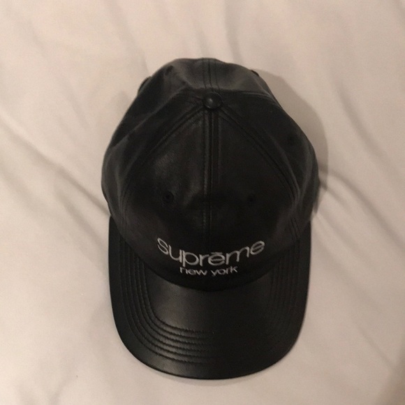 Supreme Accessories Supreme Black 6 Panel Leather Baseball Cap Hat